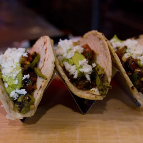 Fermented Cactus Tacos with Blue Cheese Drizzle Recipe